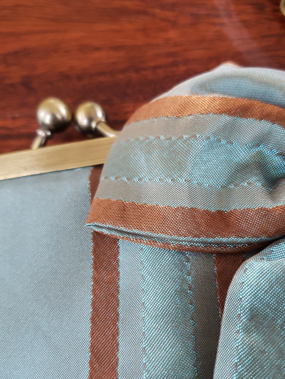 Vintage 90s Satin Polka Dot & Striped Clutch Set Blue Teal Copper Evening Bags - Picture 14 of 15